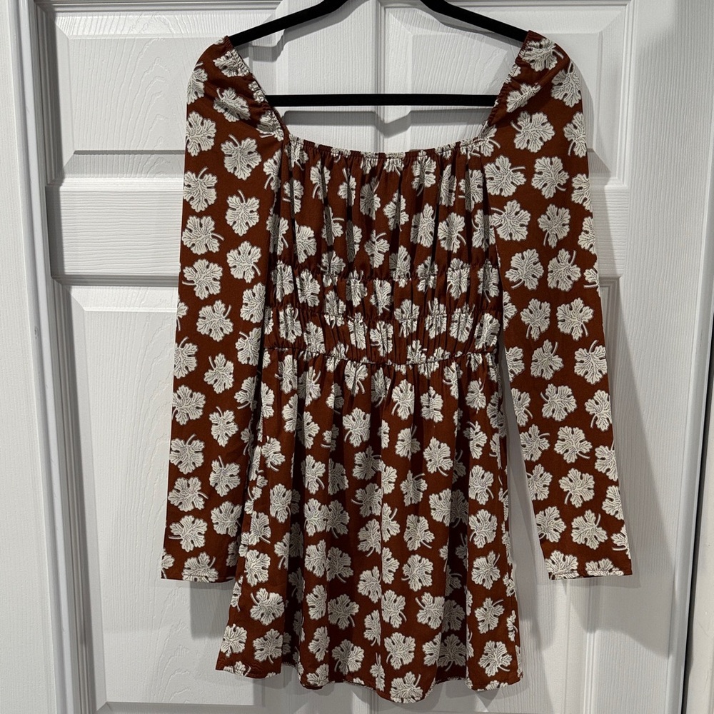 Nasty Gal Brown and Cream Fall Leaves Dress